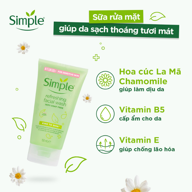 Sữa rửa mặt Simple Simple Refreshing Facial Wash cho da dầu mụn tuổi dậy thì
