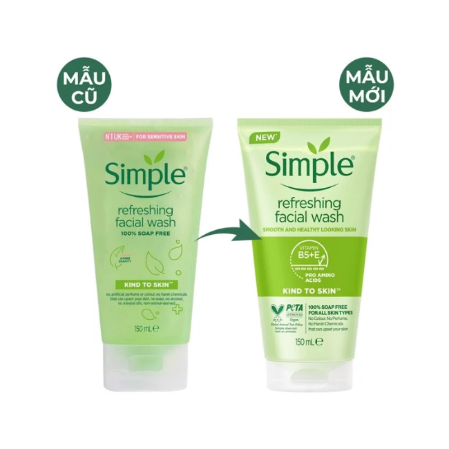 Sữa rửa mặt Simple Simple Refreshing Facial Wash mẫu mới và cũ