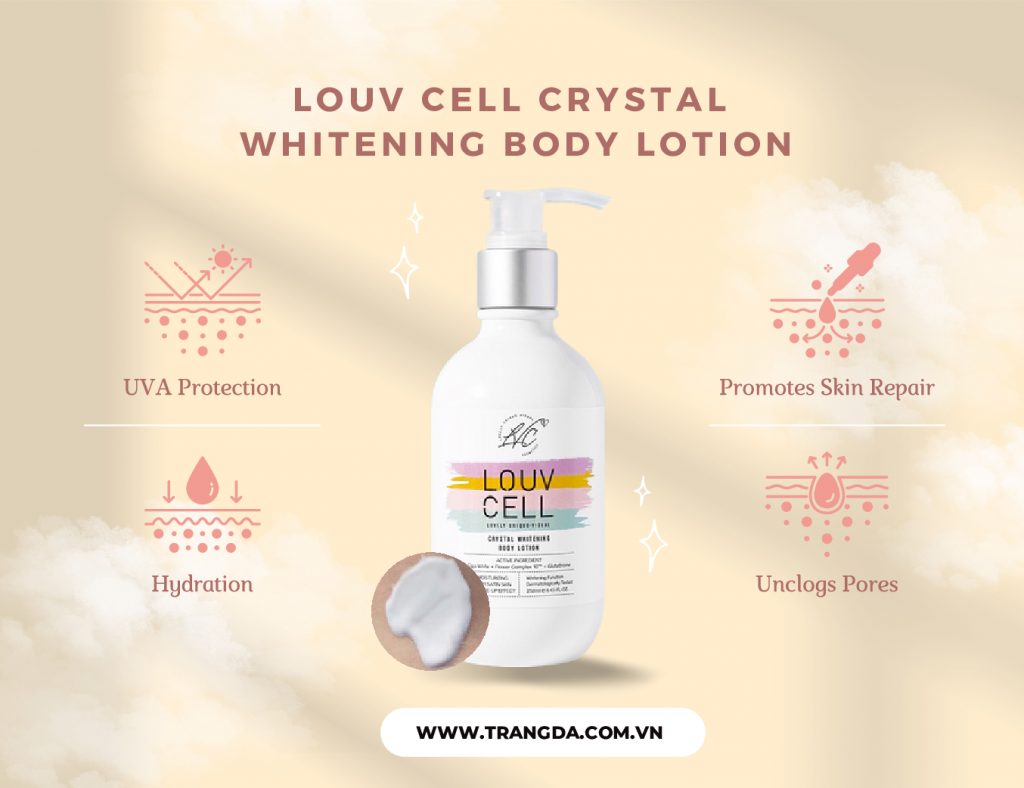 Review Kem dưỡng trắng da body Louv Cell Crystal Whitening Body Lotion
