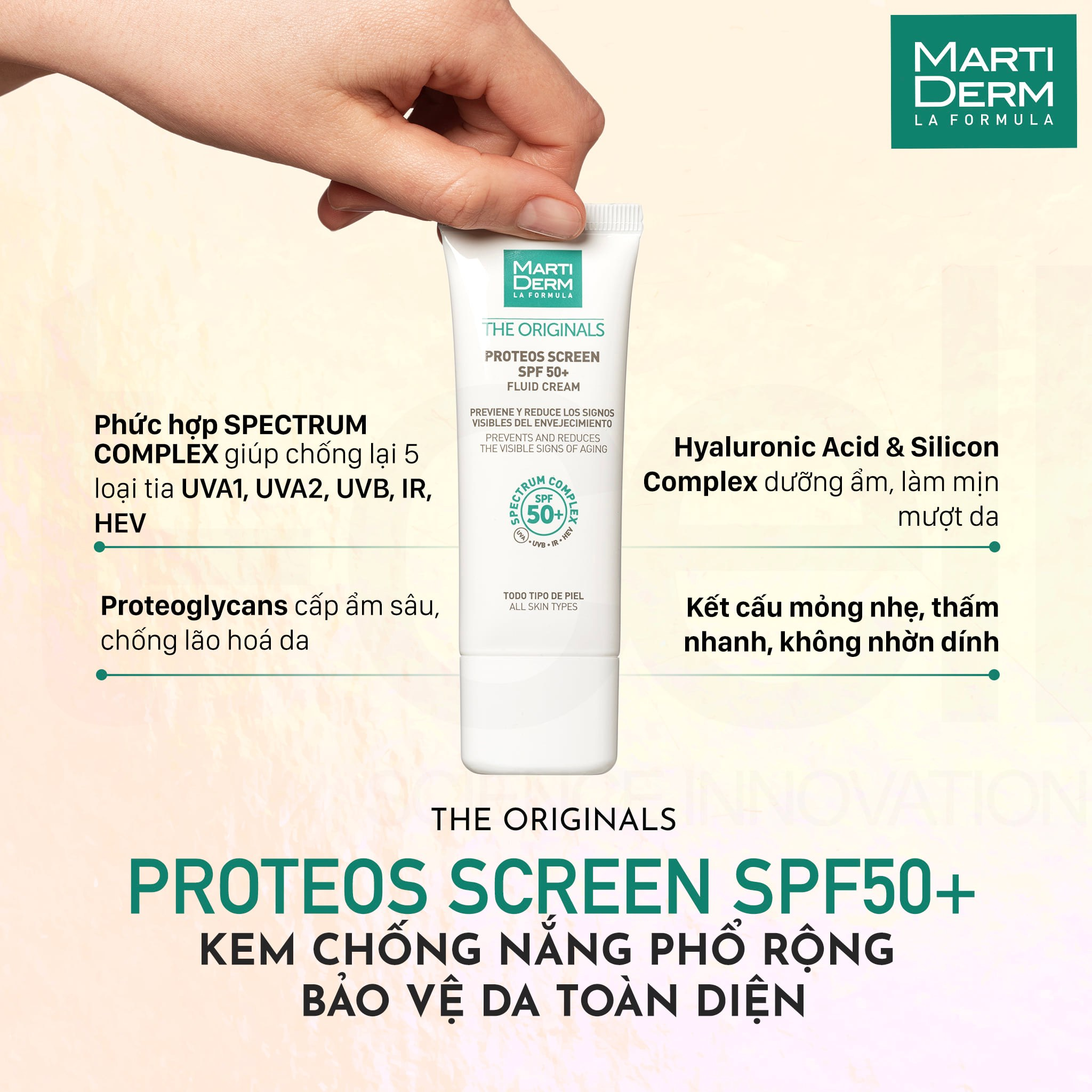 REVIEW Kem Chống Nắng Phổ Rộng MartiDerm The Originals Proteos Screen SPF50+ Fluid Cream