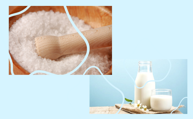 Massage hỗn hợp muối và sữa tươi giúp làn da được tái tạo.