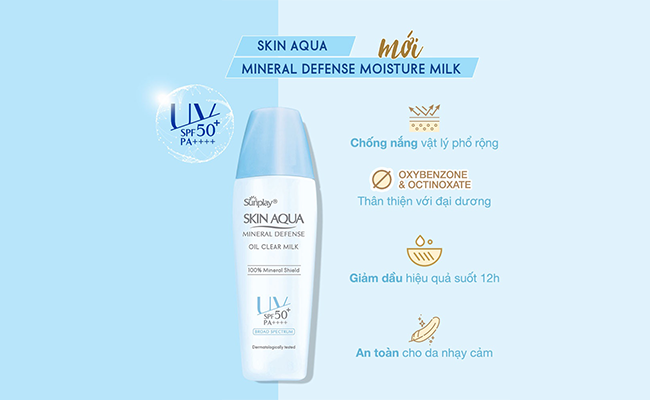 Kem chống nắng aqua: Sunplay Skin Aqua Mineral Defense Oil Clear Milk