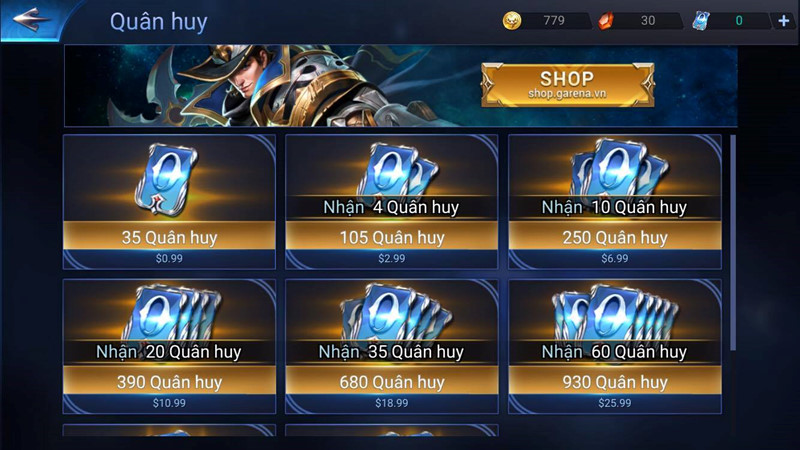 Quân huy được sử dụng để mua các món đồ cần thiết và nâng cấp clan trong game