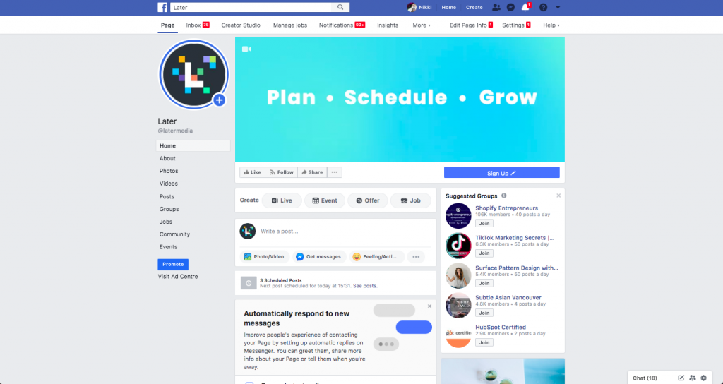 Giao diện của tài khoản quảng cáo doanh nghiệp trên Facebook