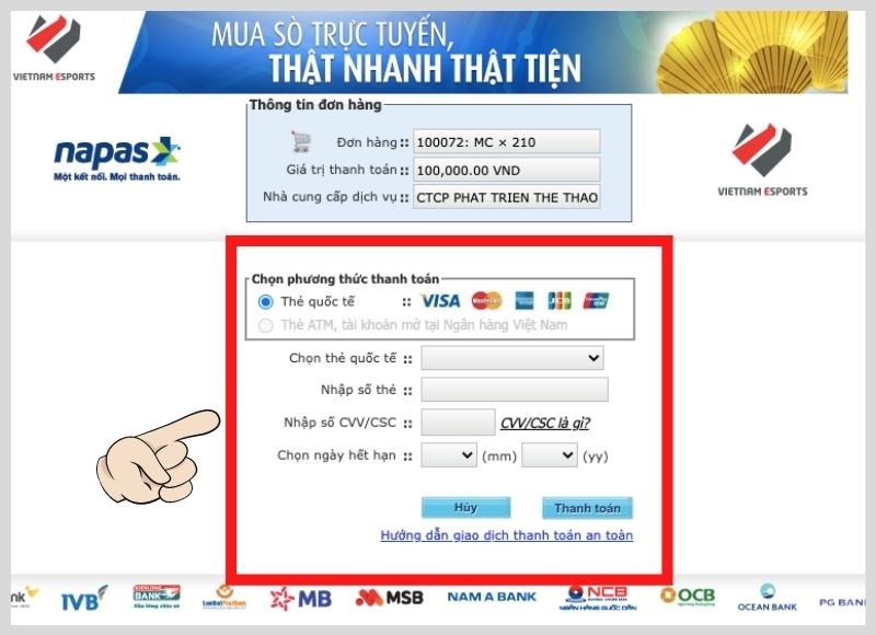 chuyển đến giao diện thanh toán NAPAS