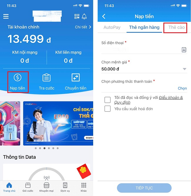 Nạp tiền bằng mã QR trên ứng dụng My MobiFone