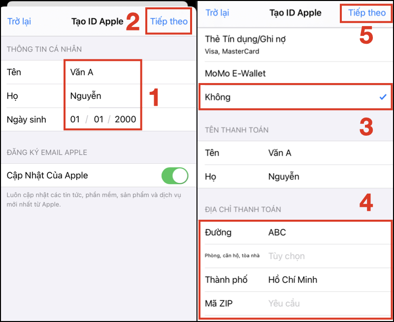 Các bước tạo tài khoản ID Apple 