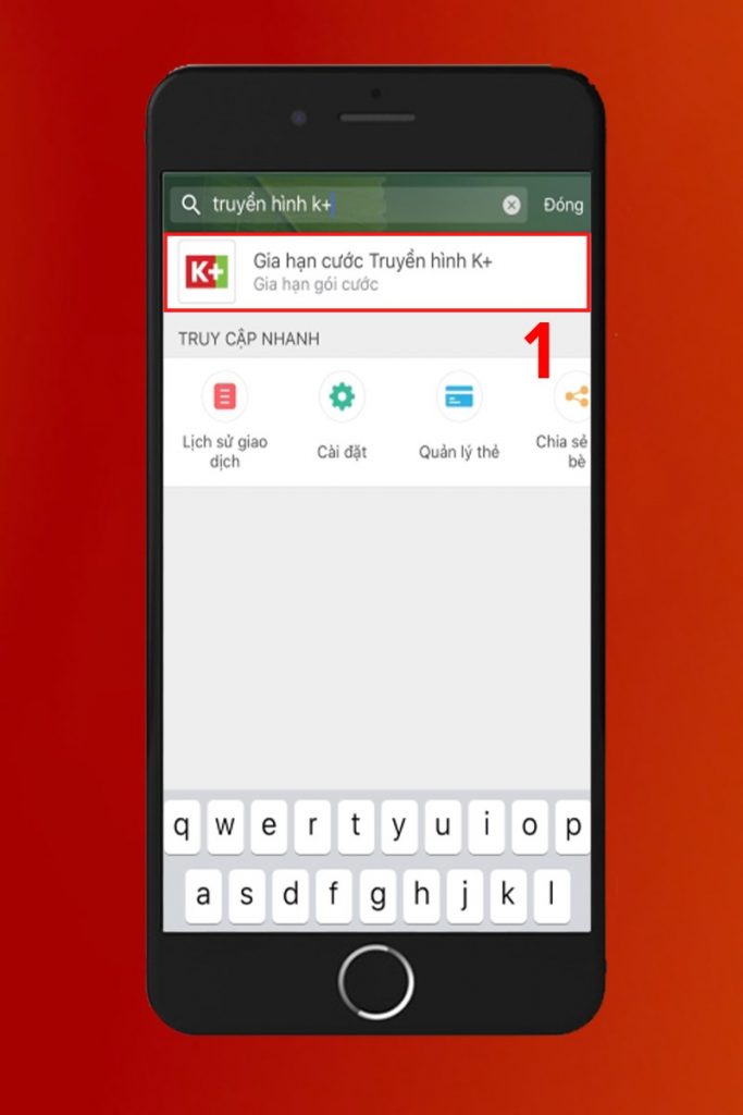 Tìm kiếm Truyền hình K+ trên giao diện ứng dụng