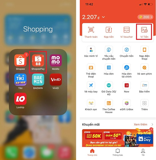 Rút tiền ở Shopee Pay