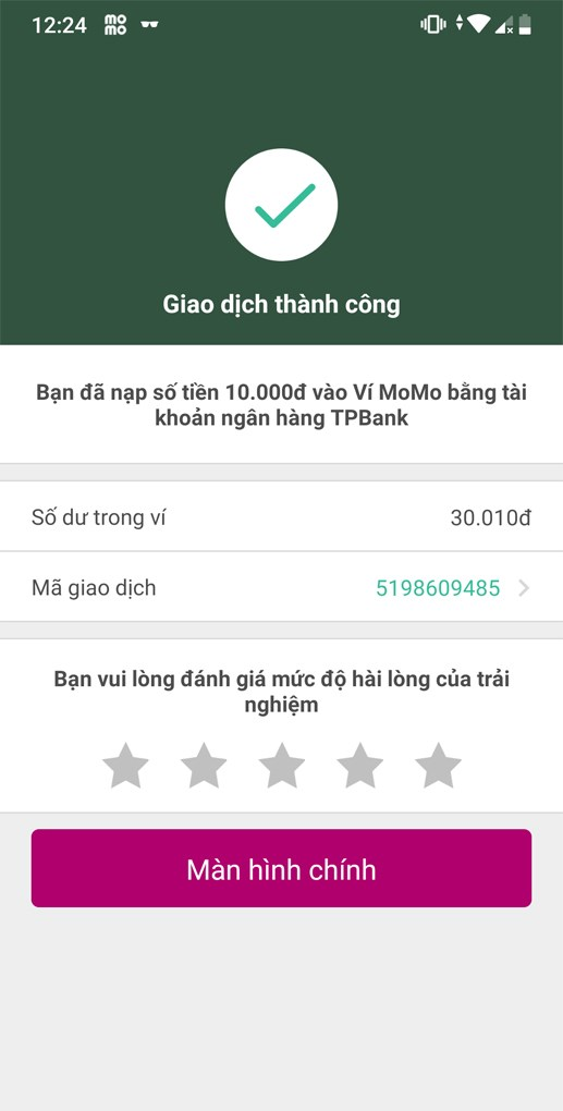 Bước 5 nạp tiền các ngân hàng liên kết qua Momo