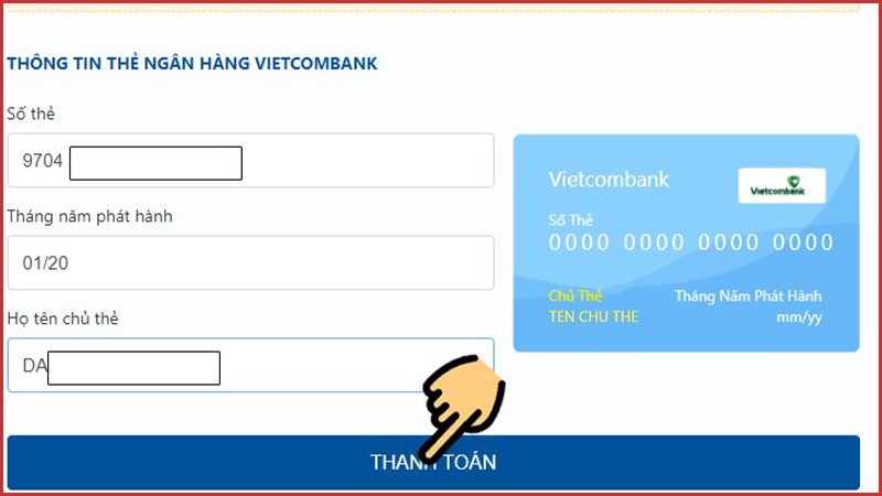 Nhập thông tin cụ thể của thẻ Ngân hàng 