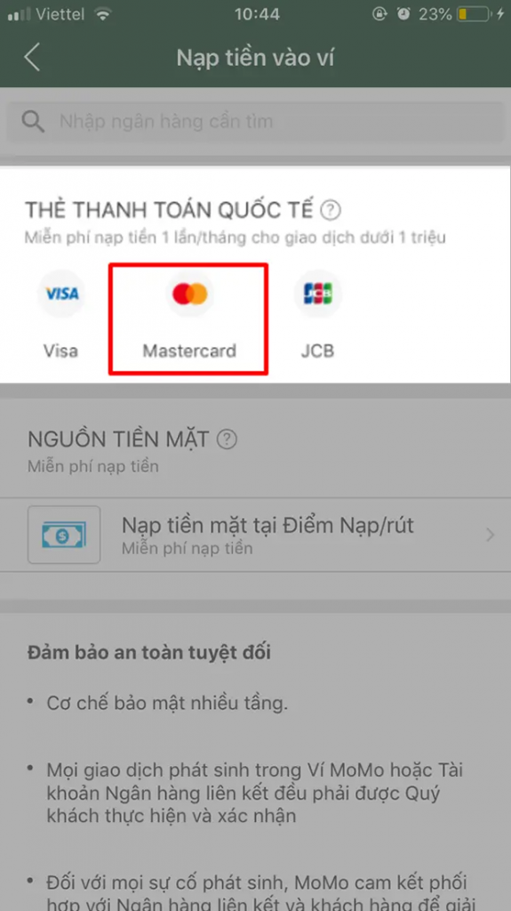 Chọn logo loại thẻ cần thực hiện giao dịch 