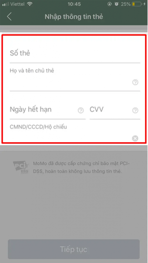 Nhập thông tin thẻ