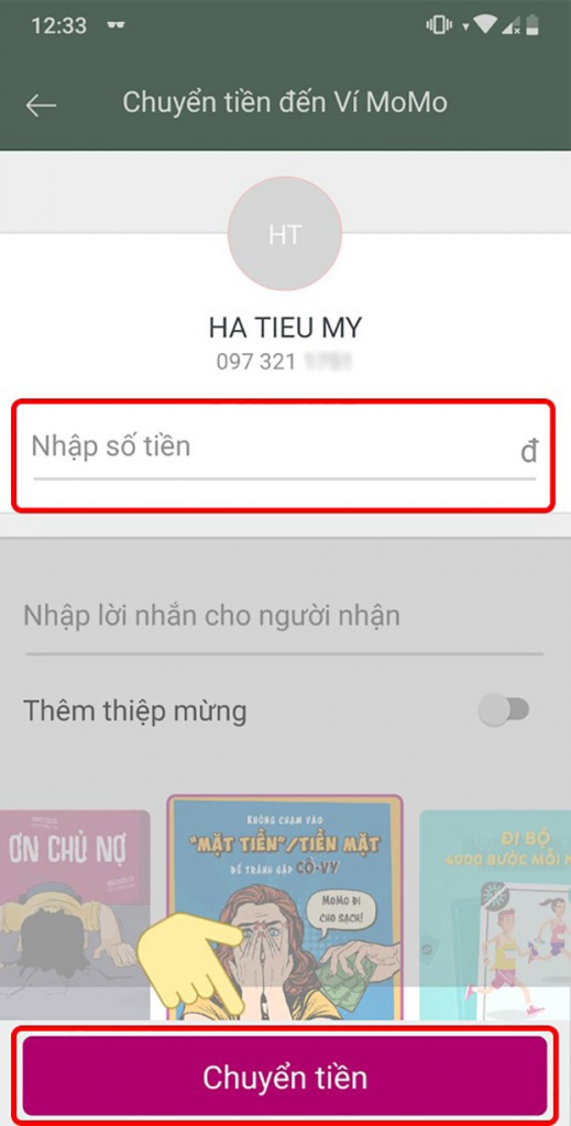 Nhập số tiền cần chuyển đi