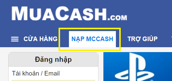 Nhấp vào tính năng Nạp MCCash