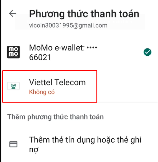 Chọn phương thức thanh toán khả dụng 