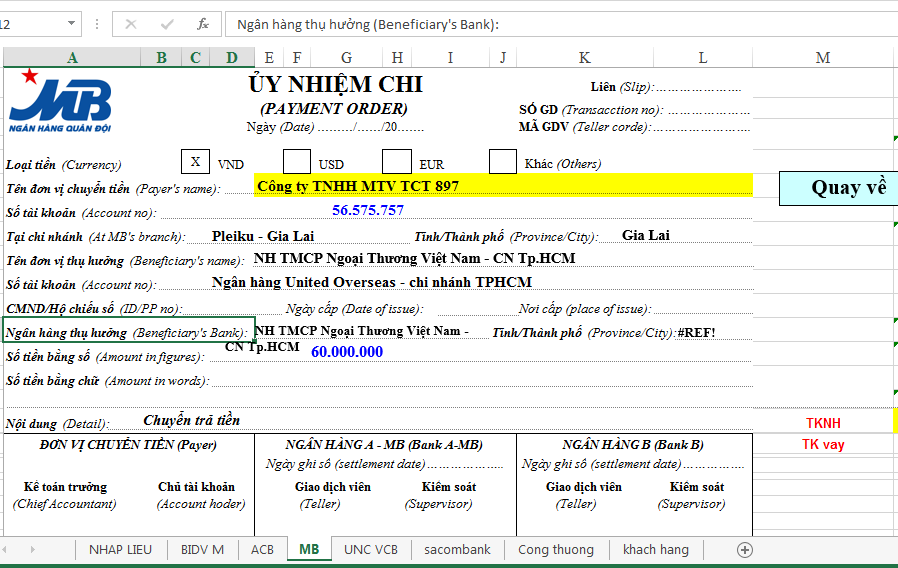 Mẫu ủy nhiệm chi tại ngân hàng MB 