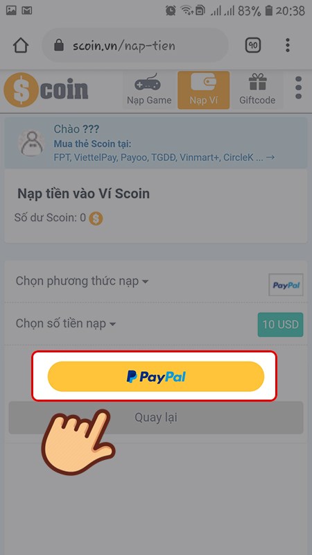 Nhấn chọn PayPal