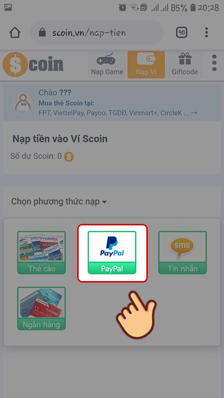 Chọn phương thức thanh toán bằng PayPal