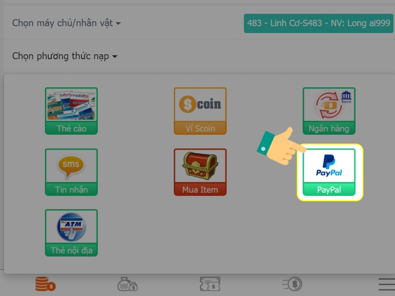 Chọn phương thức nạp PayPal