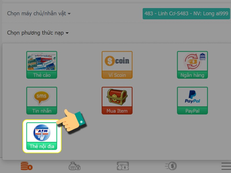Chọn phương thức nạp thẻ nội địa 