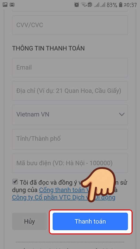 Nhấn chọn Thanh toán để hoàn tất 