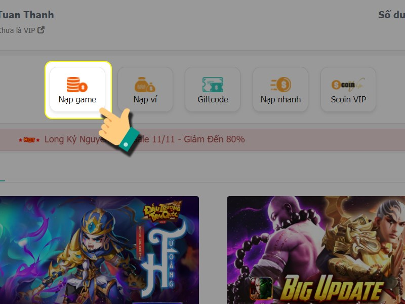 Nhấn chọn nạp game