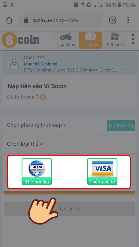 Chọn loại thẻ muốn sử dụng