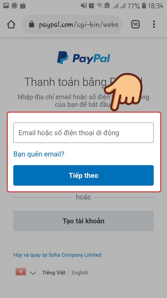 Đăng nhập vào tài khoản PayPal 