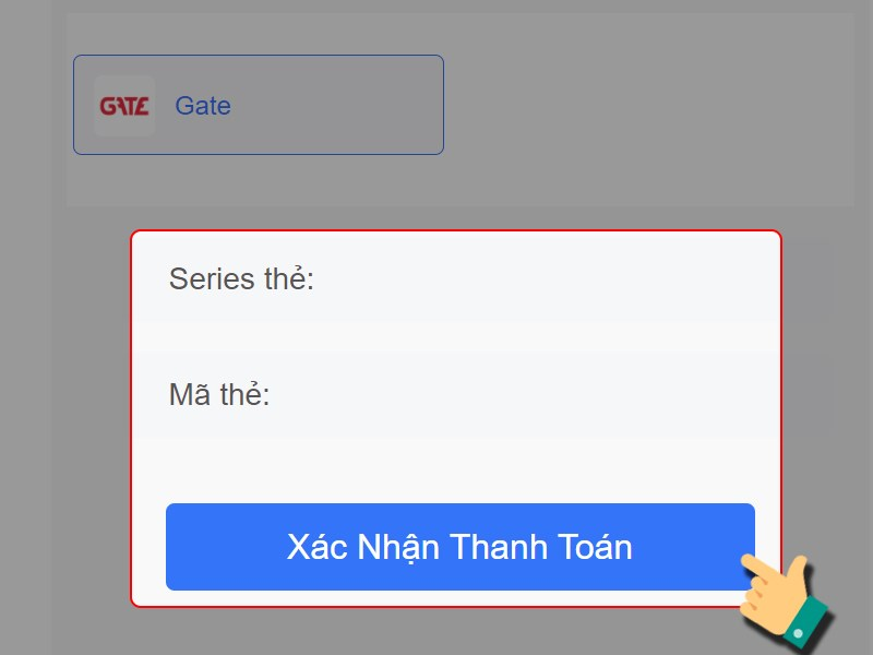 Nhập thông tin thẻ nạp và xác nhận thanh toán