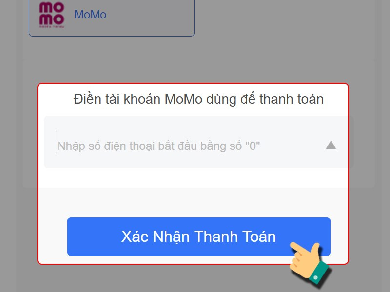 Nhập số điện thoại đăng ký MoMo và xác nhận thanh toán