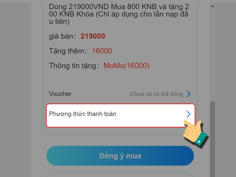 Chọn mục phương thức thanh toán