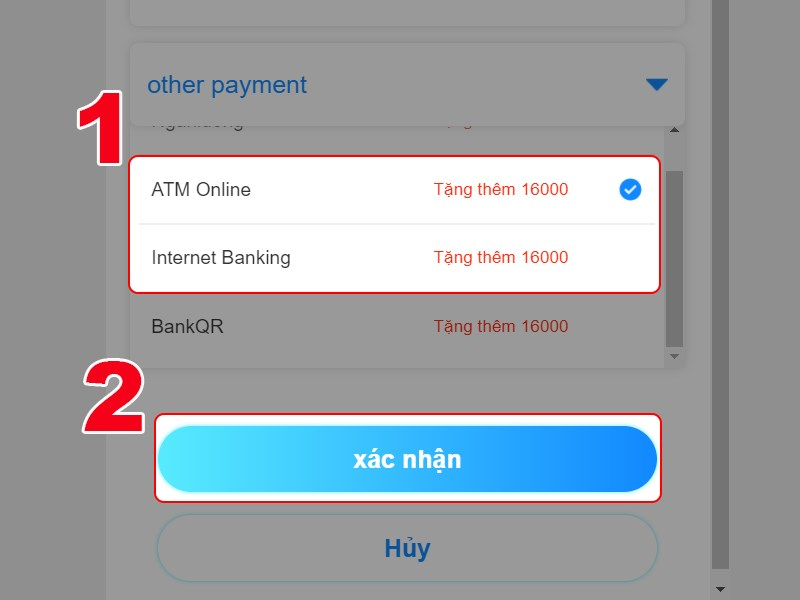 Chọn ATM online hoặc Internet Banking 