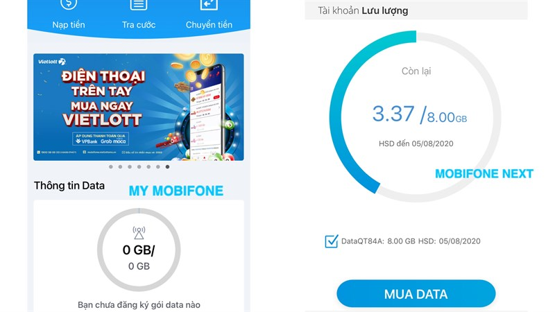 Thao tác kiểm tra dung lượng 4G MobiFone cực đơn giản trên ứng dụng của nhà mạng