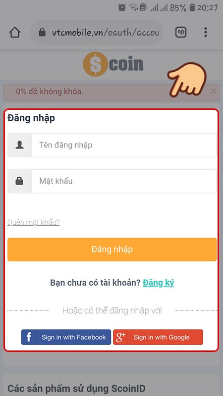 Đăng nhập tài khoản Scoin