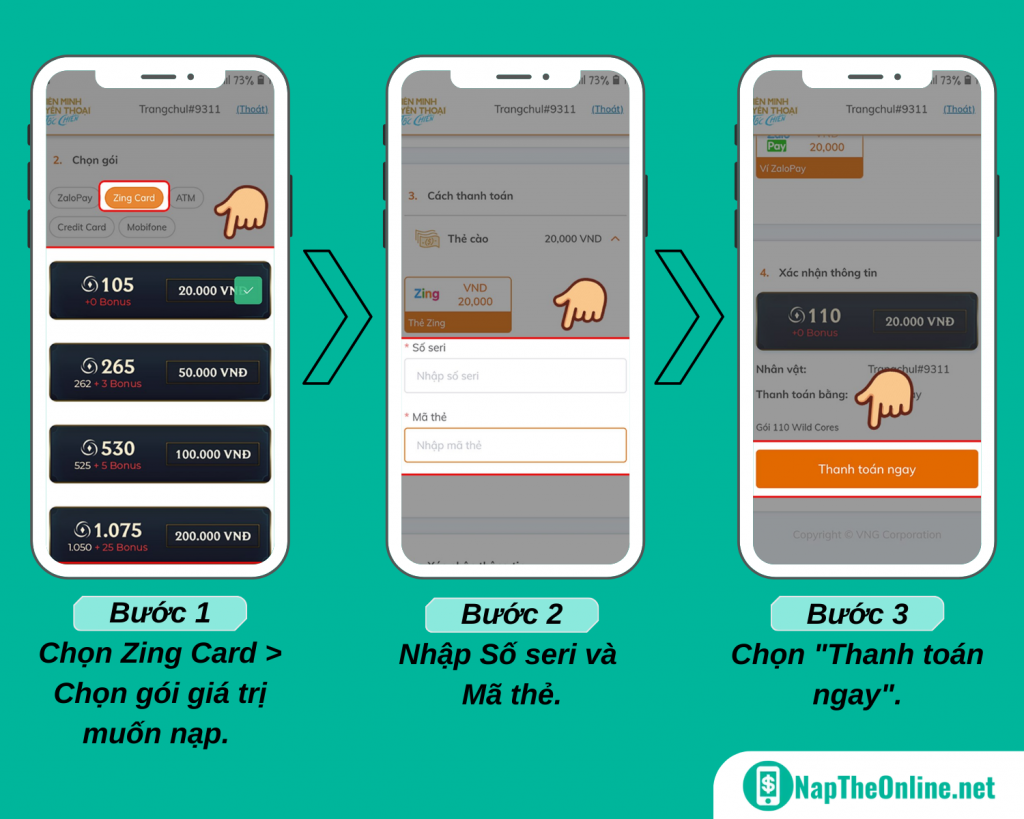 Thanh toán nạp thẻ Liên Minh Tốc Chiến bằng Zing Card