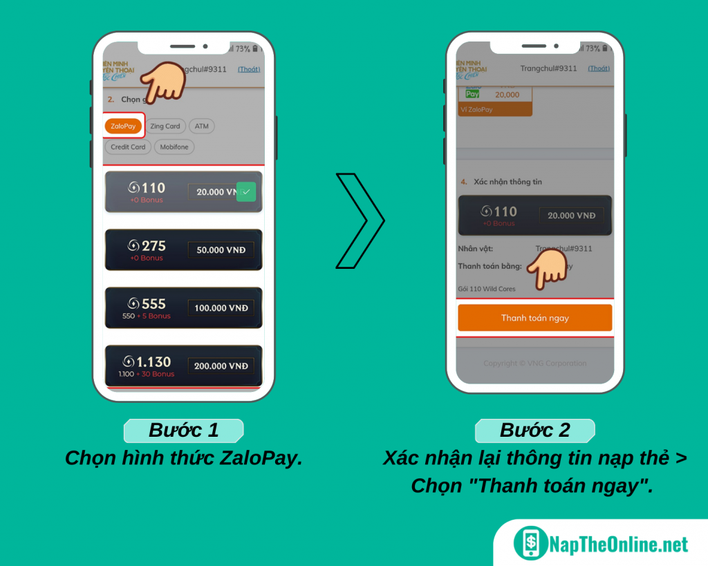nạp thẻ Tốc Chiến qua ZaloPay