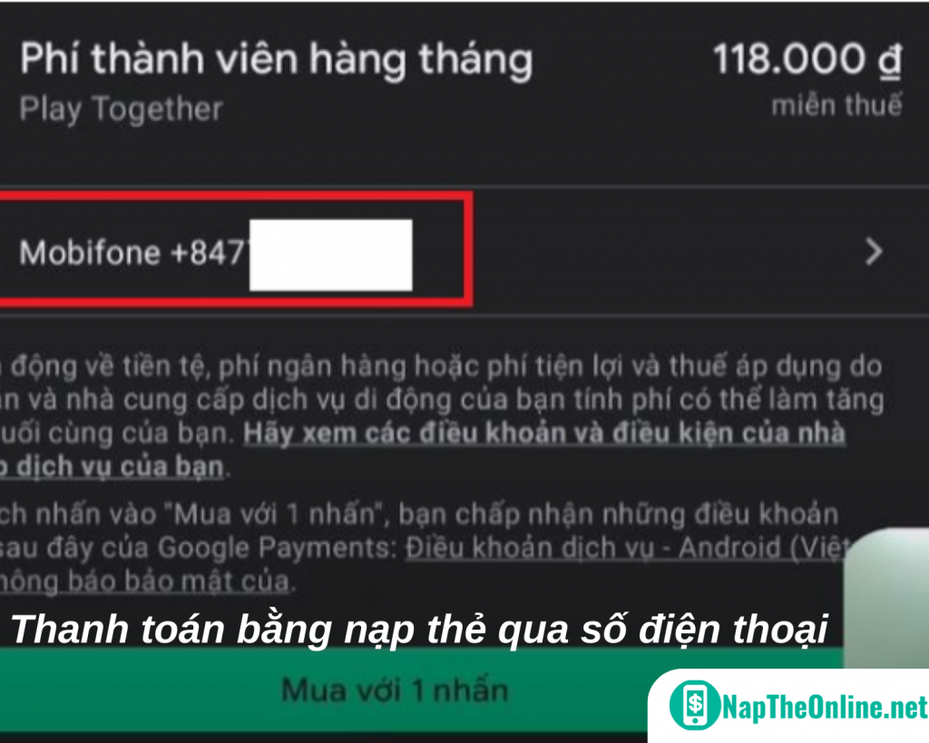 Thanh toán bằng hình thức nạp thẻ qua số điện thoại