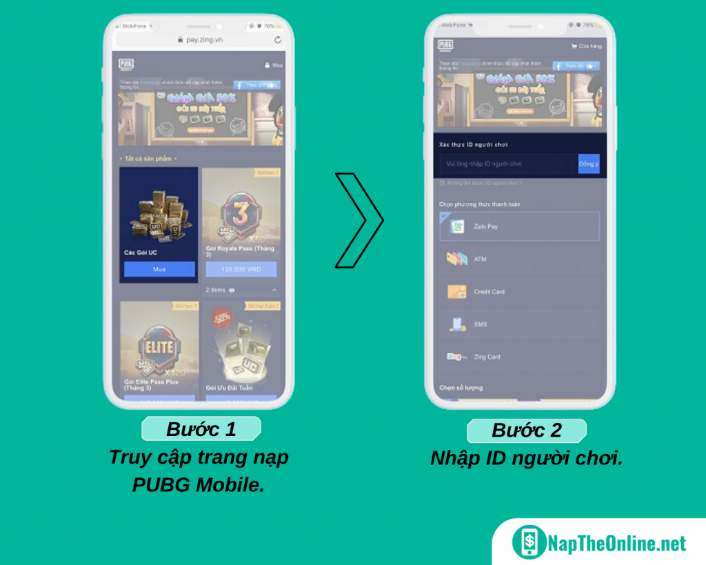 Các bước nạp UC PUBG Mobile qua Zalo Pay