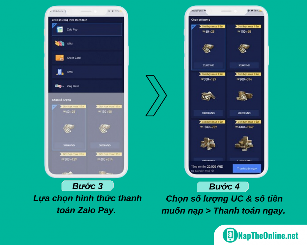 Lựa chọn hình thức thanh toán Zalo Pay. 
