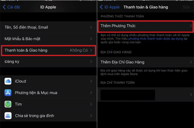 Nhấn chọn Thêm phương thức trong mục mục Thanh toán & Giao hàng