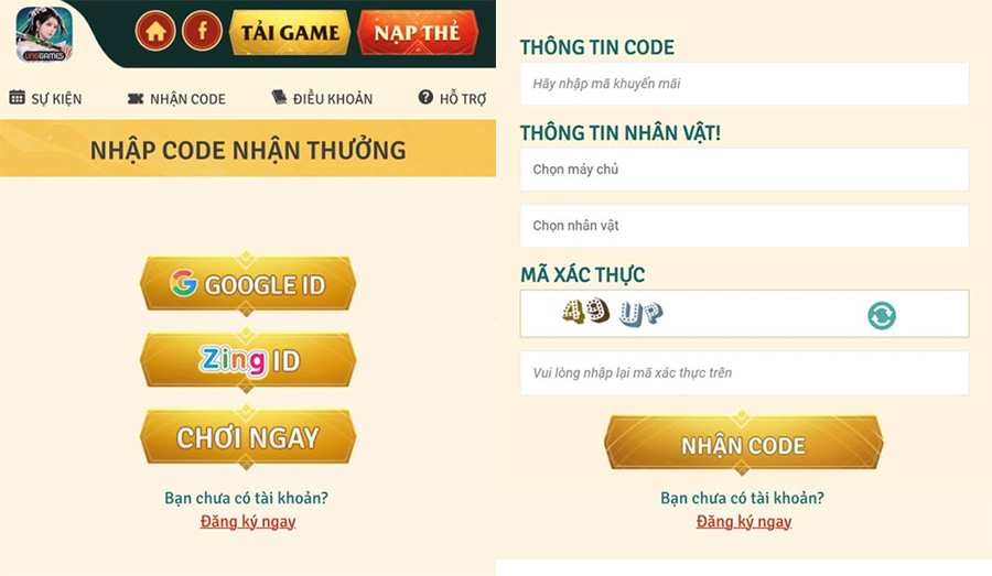 Cách nhập code Kiếm Thế Origin ở trang chủ 