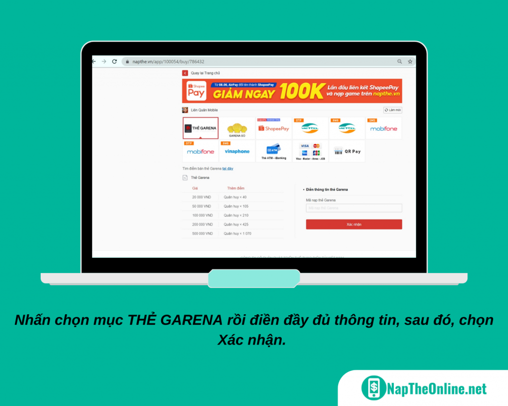 Cách nạp thẻ Garena tại điểm bán