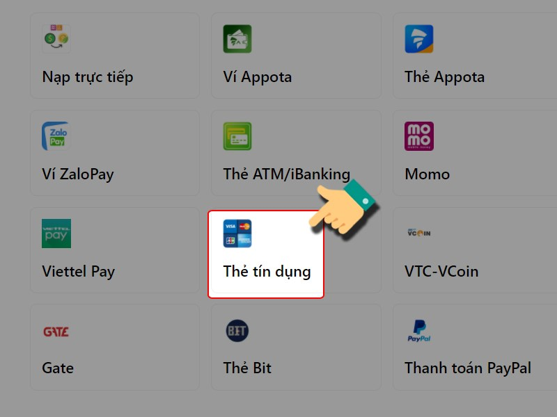 Chọn phương thức thanh toán Thẻ tín dụng