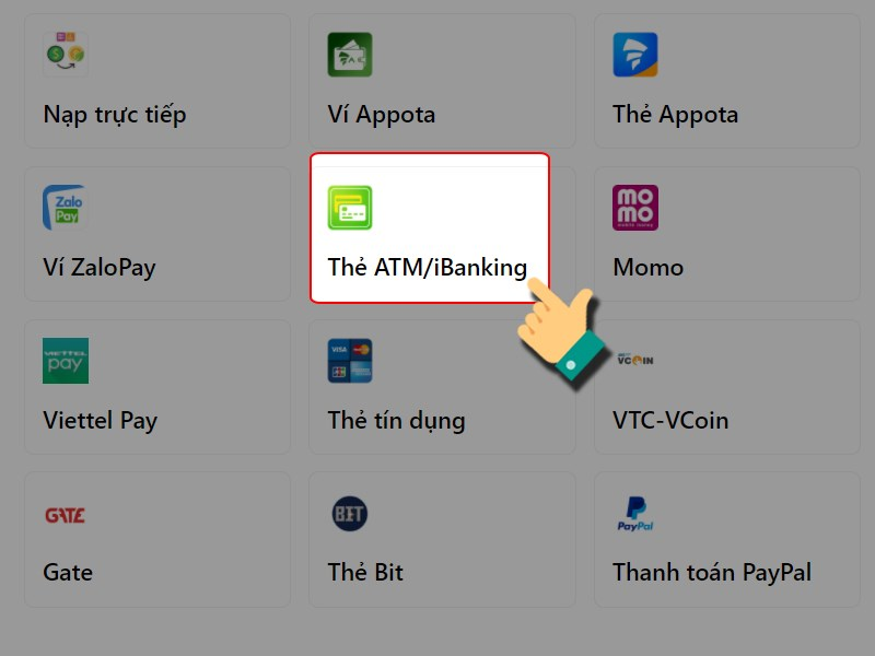 Chọn phương thức thanh toán thẻ ATM/iBanking 