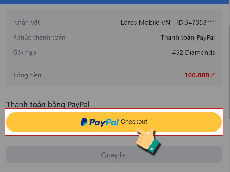 Nhấn chọn PayPal CheckOut