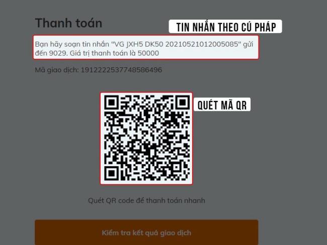 Soạn tin nhắn hoặc quét mã QR để thanh toán