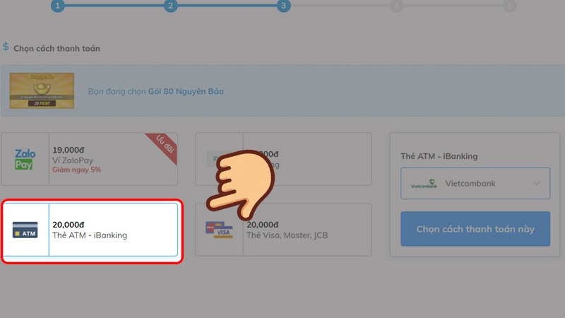 Chọn phương thức thanh toán Thẻ ATM - iBanking
