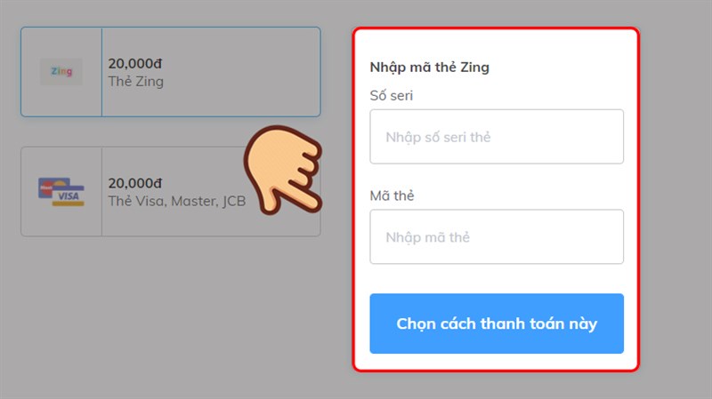 Nhập các thông tin được yêu cầu và nhấn Chọn cách thanh toán này