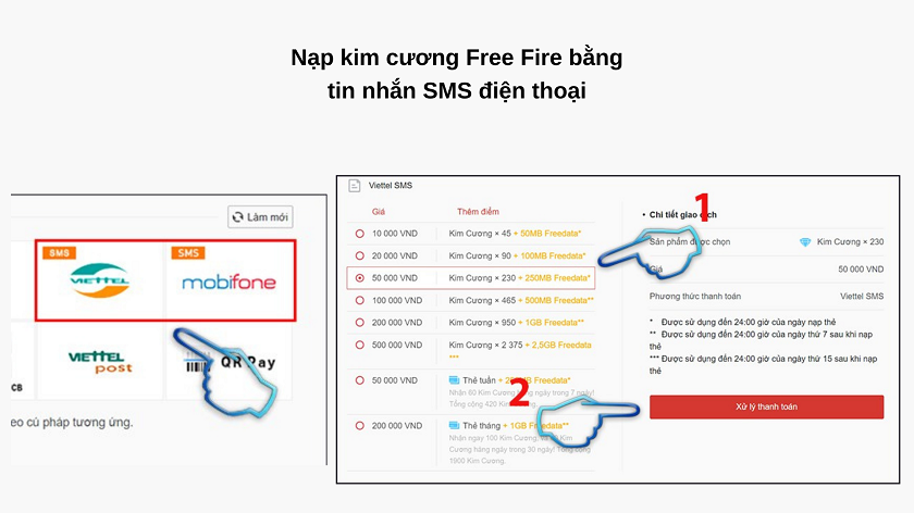 Nạp kim cương Free fire nhanh chóng quá SMS điện thoại